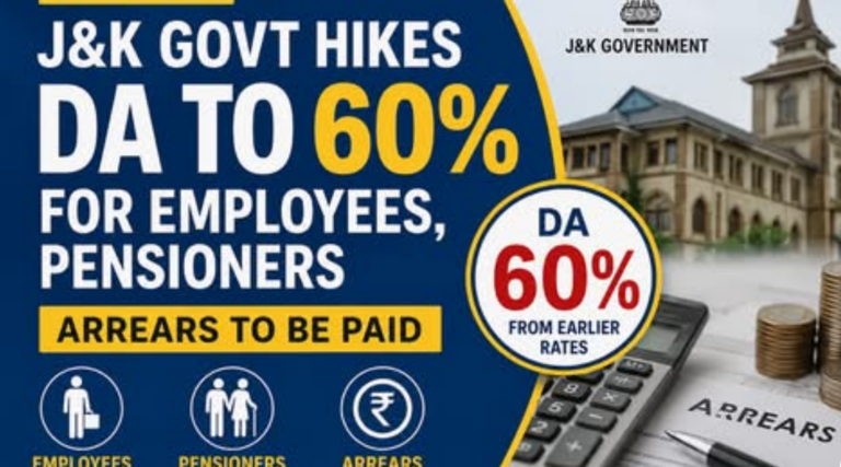 J&K Government Raises Dearness Allowance to 60 Percent, Promises Arrears