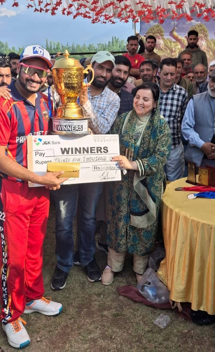 Sakeena Itoo Attends Final of Shaheed Wali Mohammad Itoo Cricket Tournament in Kulgam