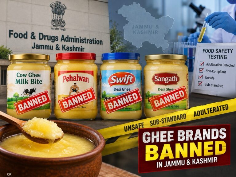 J&K Bans Four Ghee Brands After Samples Fail Safety Tests, Dealers ordered to pull affected Stock